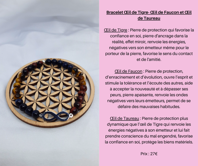 151- Bracelet Œil de Tigre- Œil de Faucon et Œil de Taureau