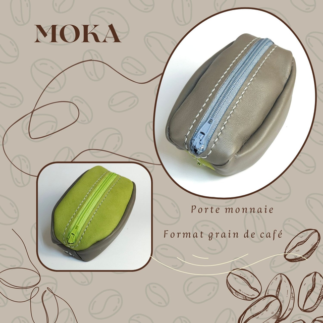 MOKA porte monnaie Grain de café - Gris / Vert anis