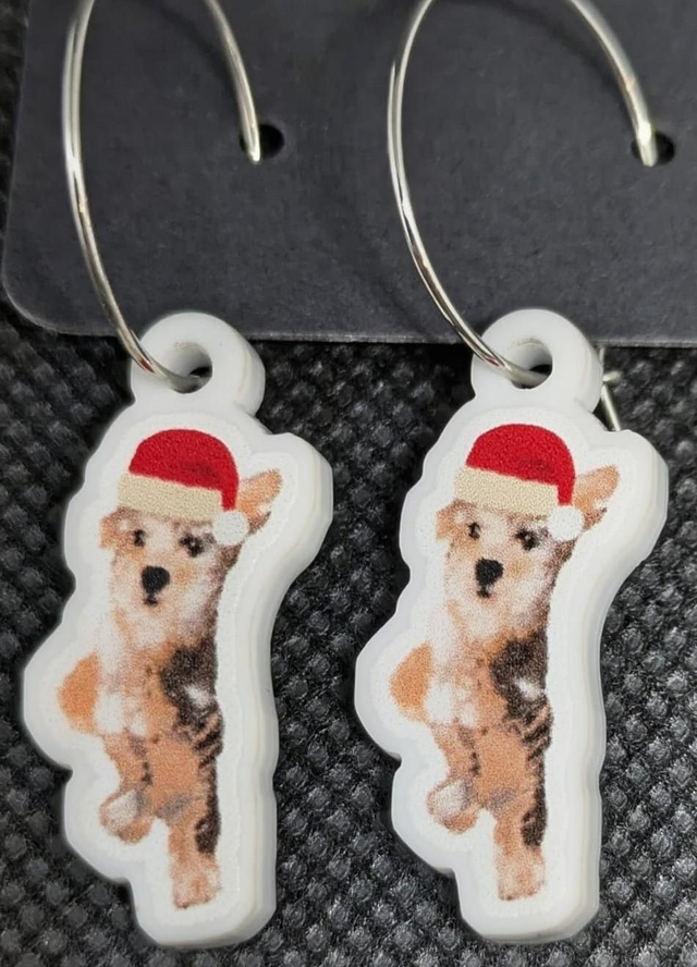 Christmas Schnoodle dog 20mm hyperallegenic wire hoops earrings
