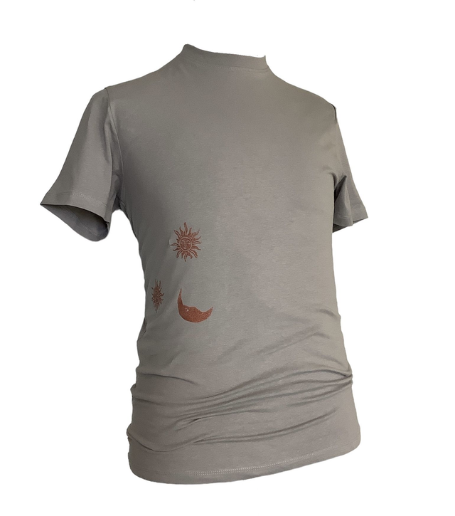Sun and Moon handprinted graphic art T-shirt 