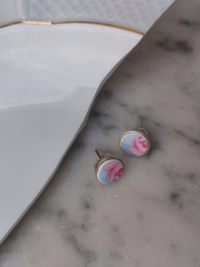 Boucles d'oreilles simples rondes - porcelaine et laiton - no.2