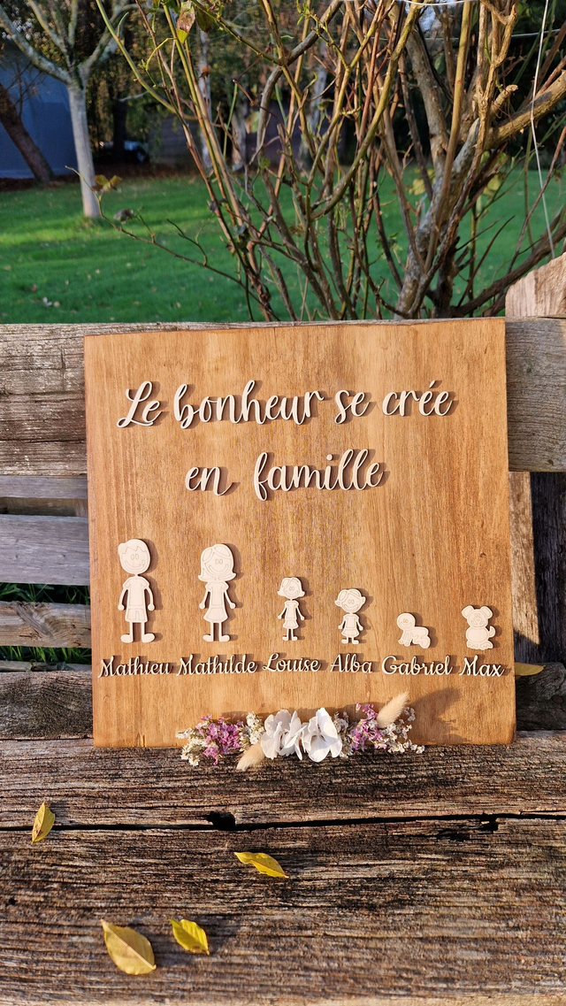 Tableau famille personnages Fleurs séchées 50x40