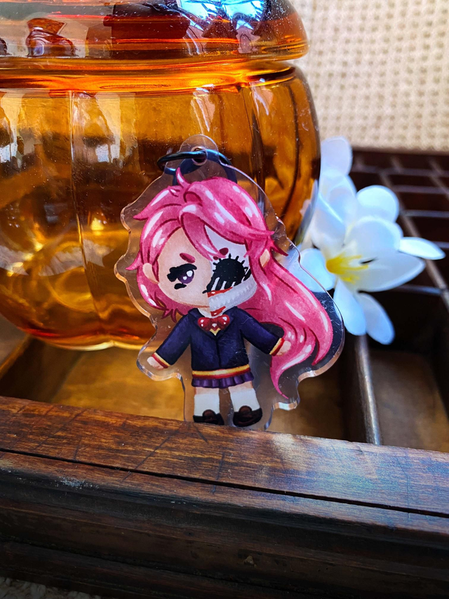 Pink Haired School Girl Acrylic Keychain