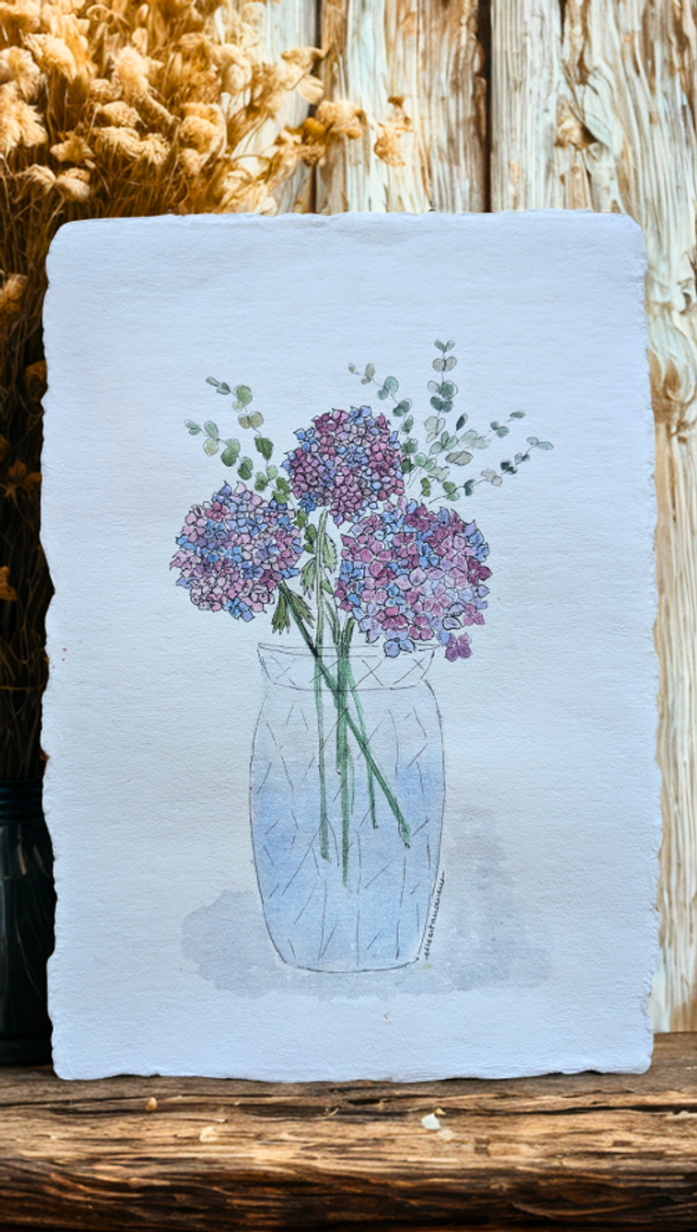 Hortensias - Aquarelle Originale A4