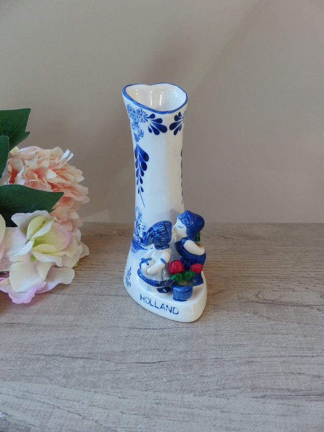 Petit Vase Vintage en Porcelaine Delft : Amoureux Hollandais en Forme de Cœur – Cadeau Romantique, Charmant Cœur Amoureux – Idéal Couples