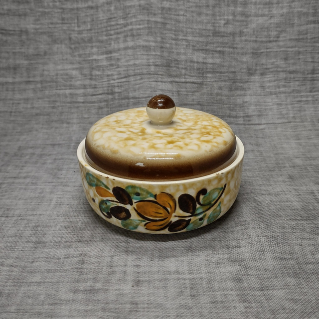 Boch La Louviere Belgium | Handgeschilderde Suikerpot met deksel Bonbonniére (diameter 12,0 cm | hoogte 8,0 cm) in &#039;Corfou&#039; decor | Vintage