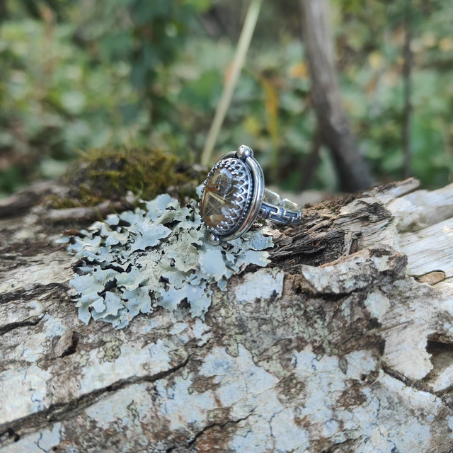 Bague Luminescence en Argent Massif et Quartz Rutilé Doré