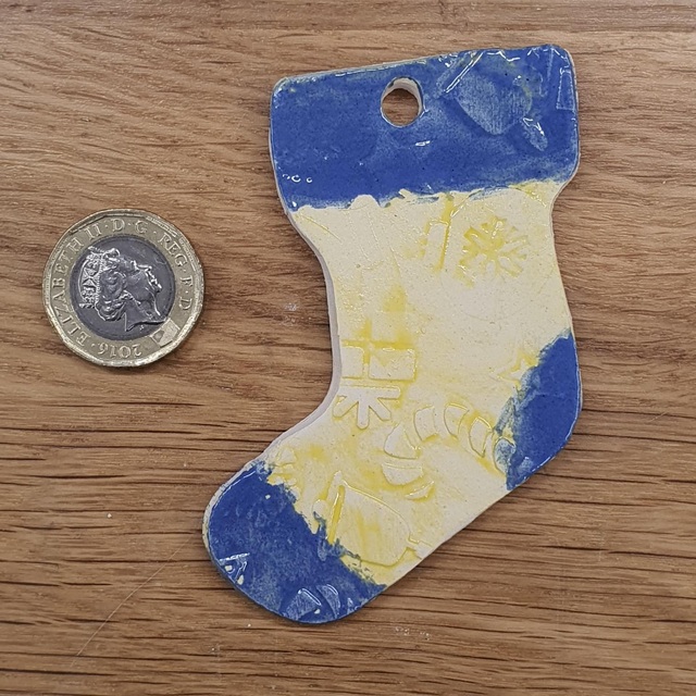 Blue yellow stocking hanging decoration 