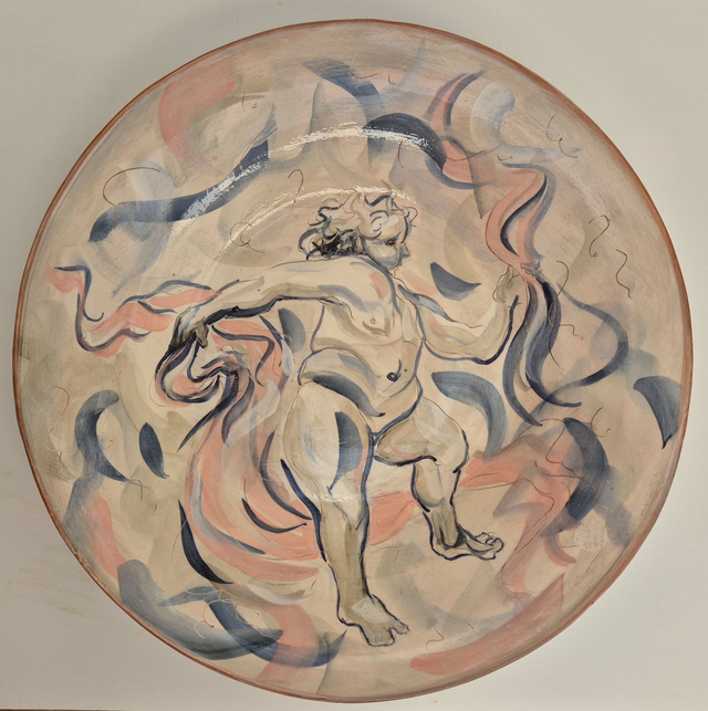 SH08 Cherub Charger in peach by Sally Hamer, 40cm diameter Ceramic
