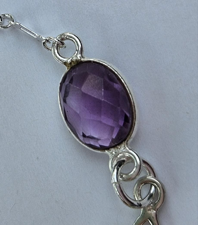 Pink opal and amethyst sterling silver bracelet 