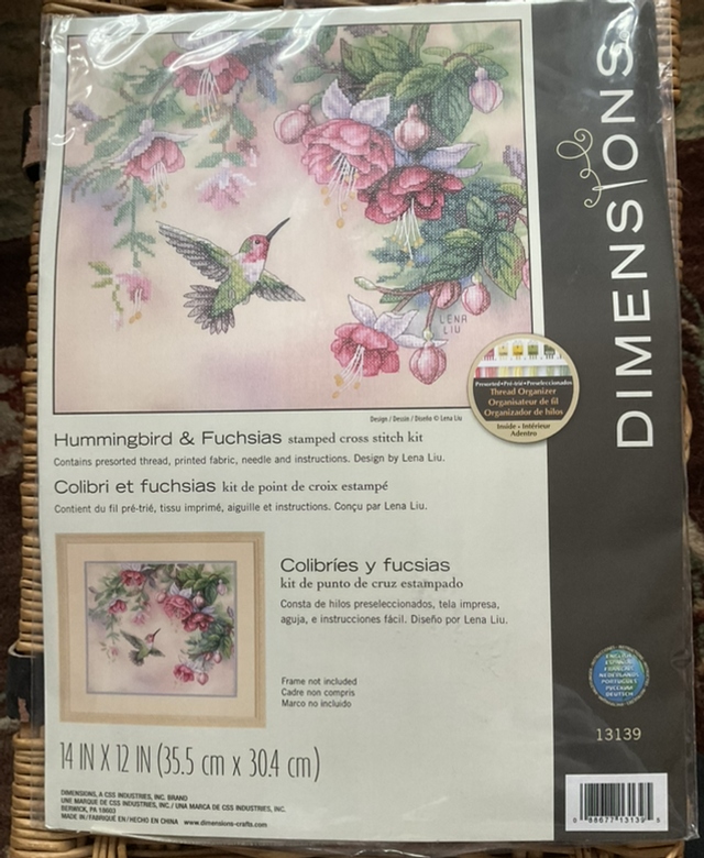 Stamped Cross Stitch Kit: Hummingbird &amp; Fuchsias by Dimensions