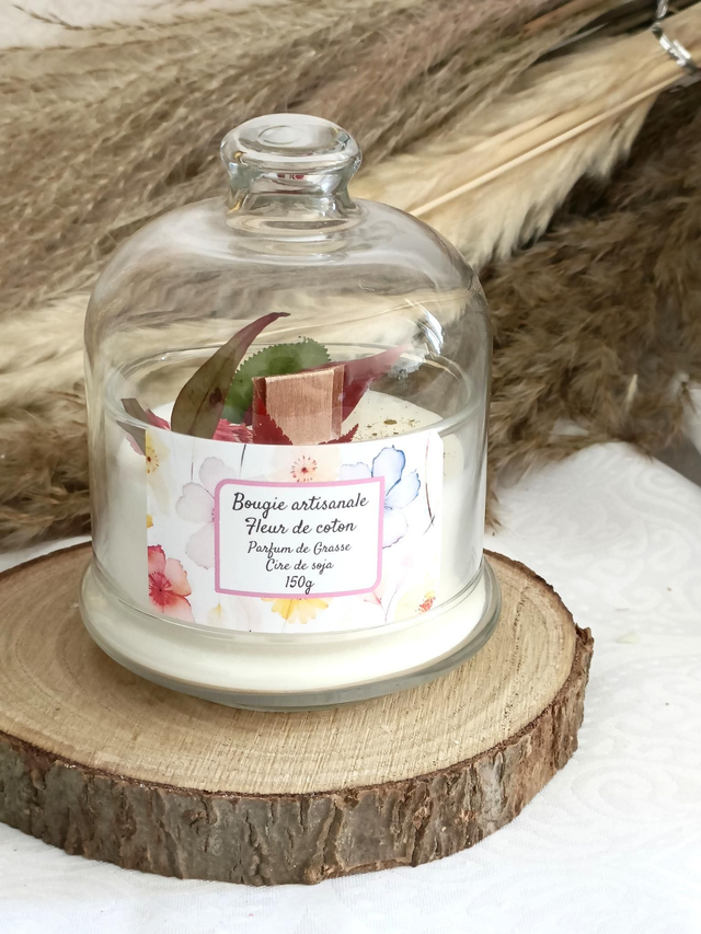 Bougie sous cloche fleurs séchées 