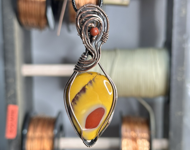 Mookaite pure copper wrapped pendant 