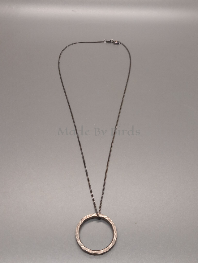 Darkened Sterling Silver Hammered Ring Necklace