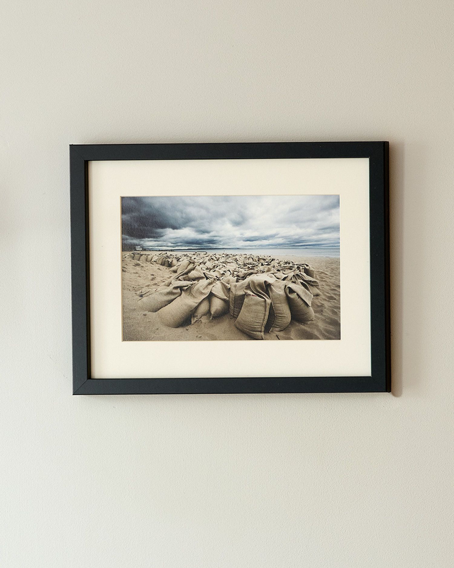 Sandbags On Portobello Beach - Framed Print 15 ¼&quot; x 12 ¼&quot;