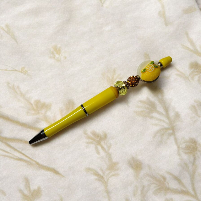 Stylo perles jaune