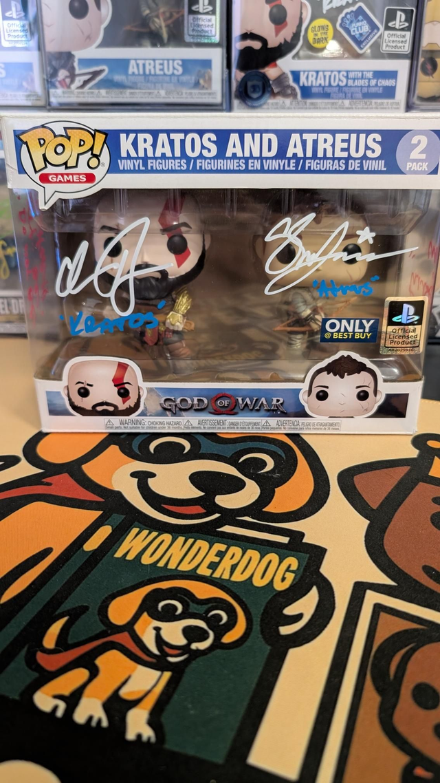 Funko Pop God Of War Kratos and Atreus 2 Pack signed By Christopher Judge and Sunny Suljic with Swau COA