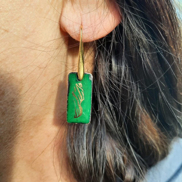 Boucles Petites rectangulaires vertes dorées 