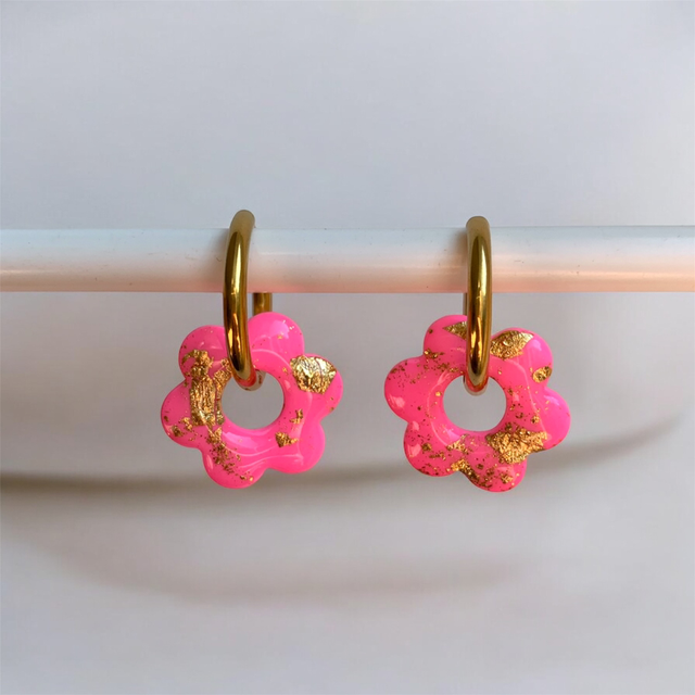 Pampilles Barbara mini rose fluo et or