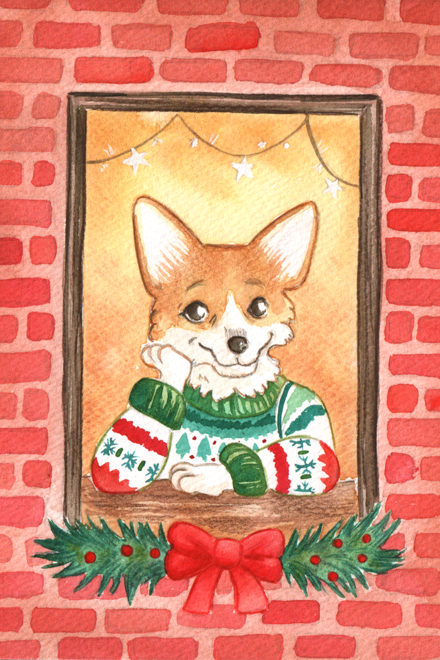 Carte de Noël - Corgi de Noël