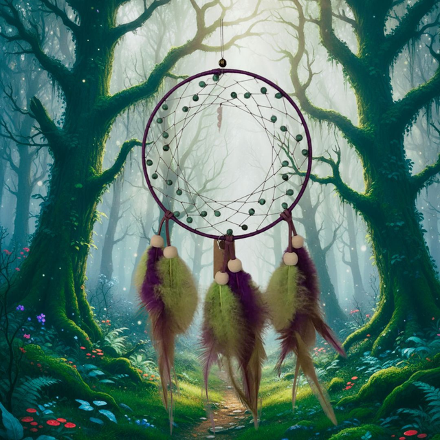 Attrape-Rêve en Malachite et Quartz Rose