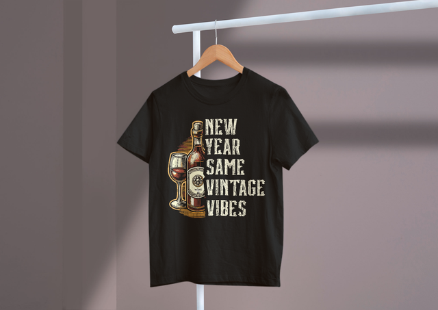 New Year Same Vintage Vibes, Wine Lovers, Classic Retro. Neues Jahr, gleiche Vintage-Stimmung, Weinliebhaber, klassischer Retro