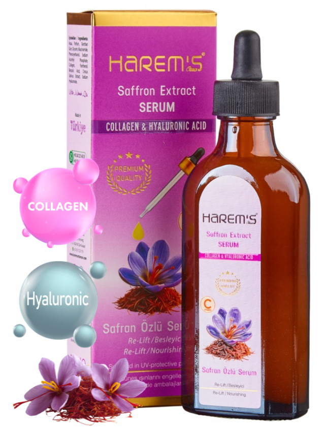 HAREM'S 100ml Serum do Twarzy Olejek SZAFRANOWY Kwas Hialuronowy Kolagen