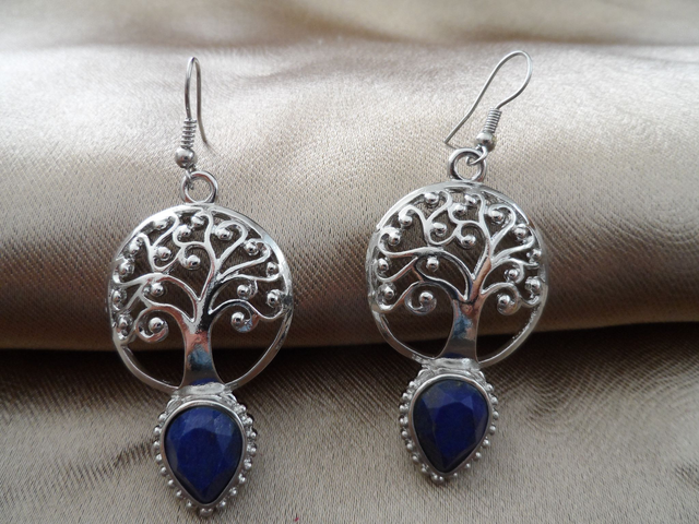 Boucles d'oreilles Arbre de vie en Lapis Lazuli