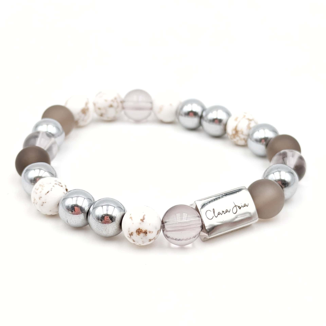 ✨ Bracelet Quartz Fumé &amp; Magnésite – Harmonie et Ancrage