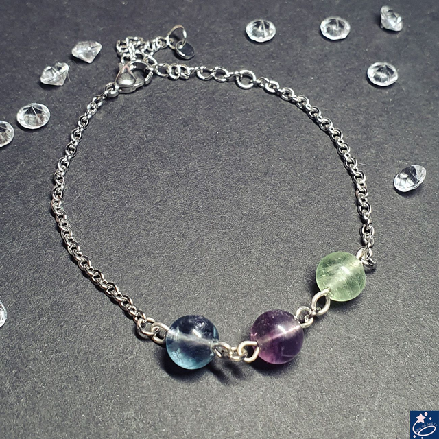 Bracelet en acier inox et fluorite