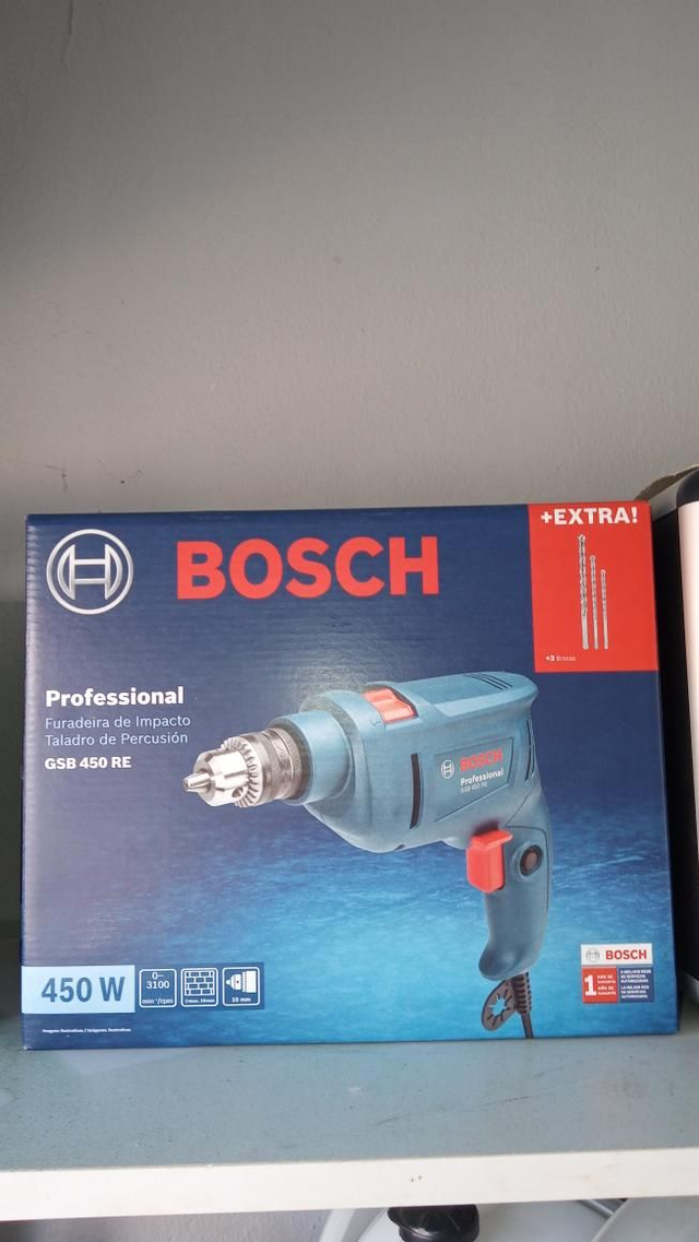 Furadeira Bosch GSB 450 RE 450W + 3 Brocas