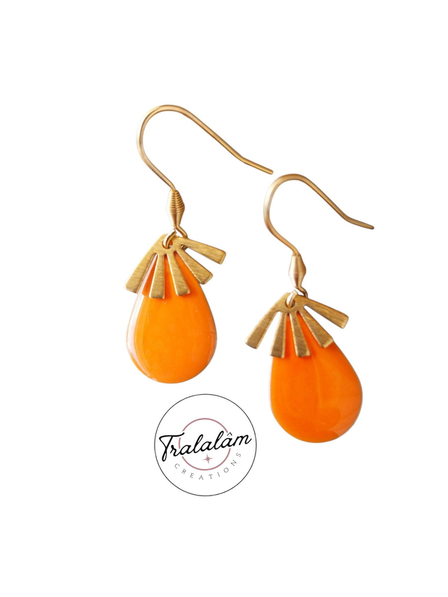 ✨Boucles d’oreilles &quot;gouttes oranges émaillées&quot;✨