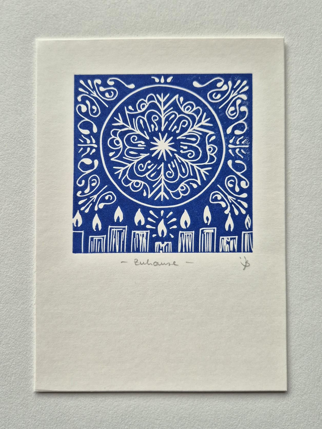 Weihnachtskarte Linol "Zuhause"