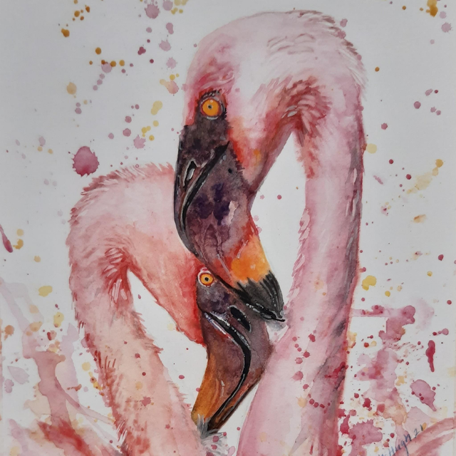 Flamingo Splash original watercolour 