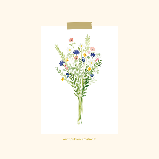 Carte postale aquarelle - Bouquet champêtre