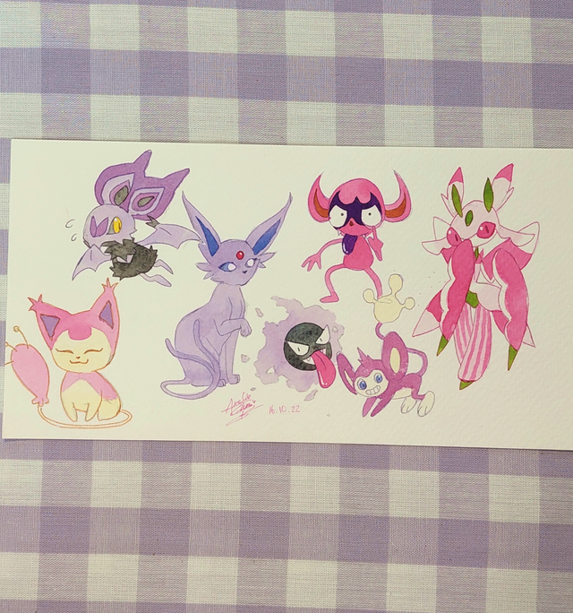 Aquarelle originale Pink and Purple Pokemon