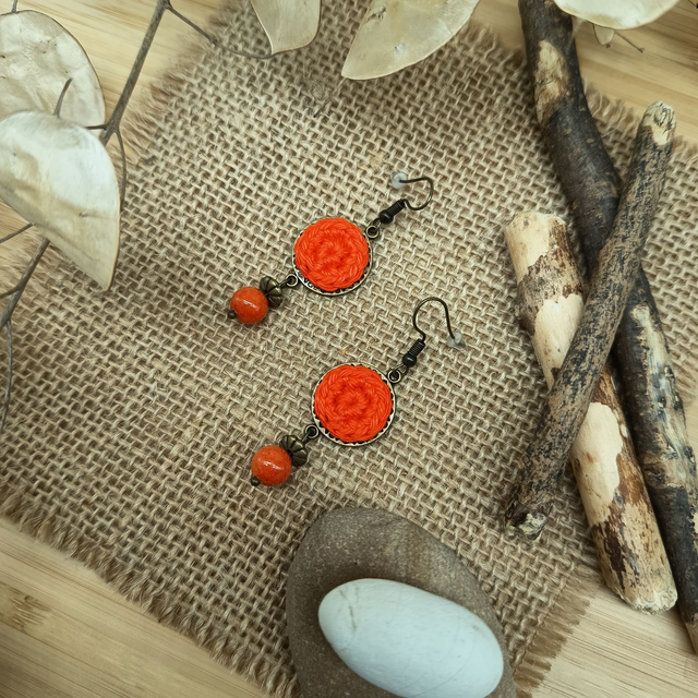 Parure orange et bronze 3 - Boucles d'oreille orange type clochettes