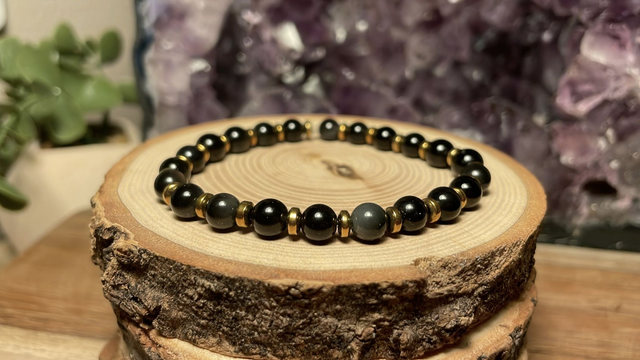 Bracelet OBSIDIENNE ARGENTEE 6mm (Avec hématites)