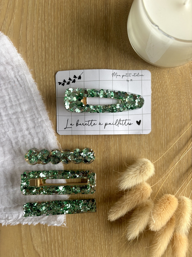 La barette à paillettes - Vert sauge