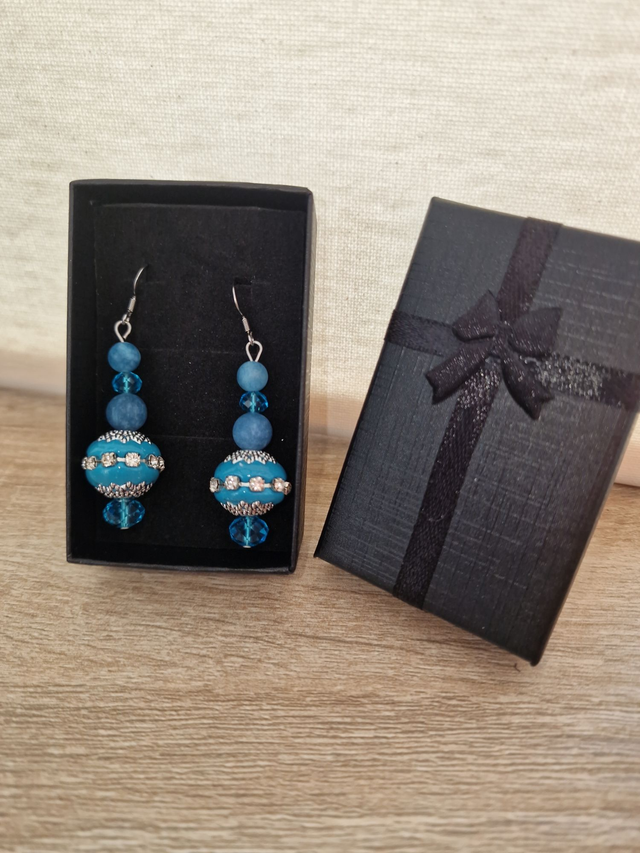 Boucles D&#039;oreilles Acier Apatite Givré Bleu