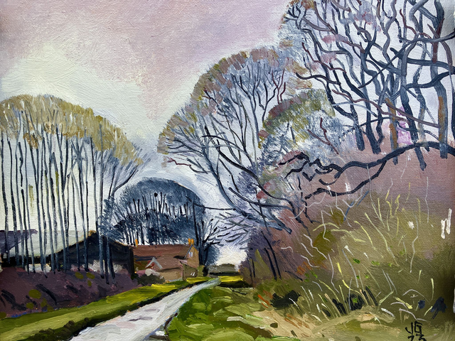 Approaching Goodmanham Wold Farm, East Yorkshire.