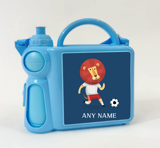 Lunchbox with water bottle and Handle - Blue - Football
