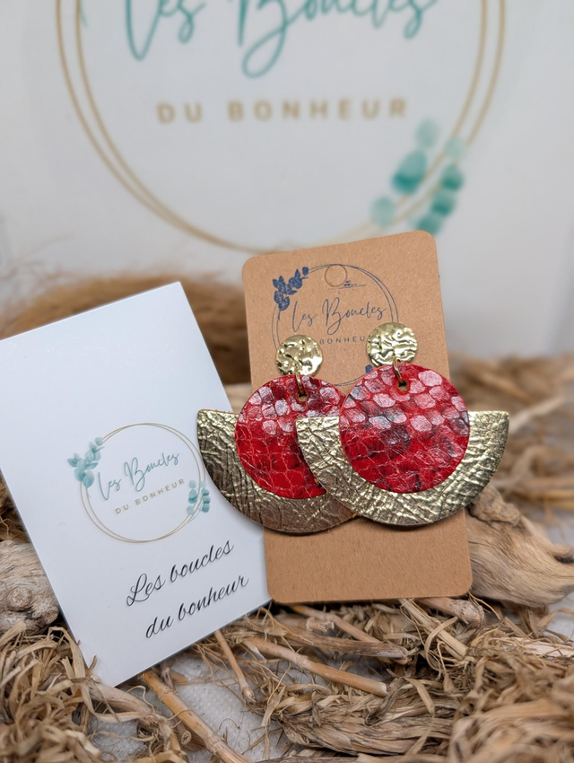 Boucles d'oreilles Dona rouge dorée do059