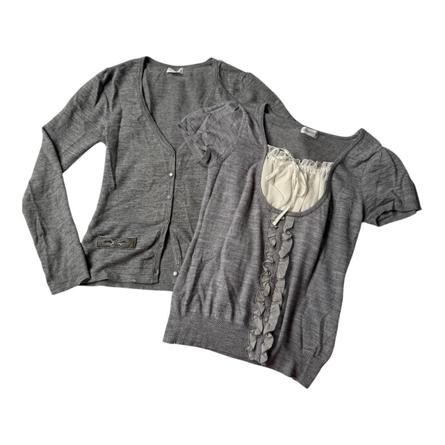 Japanese brand coquette grey short sleeve top and cardigan set