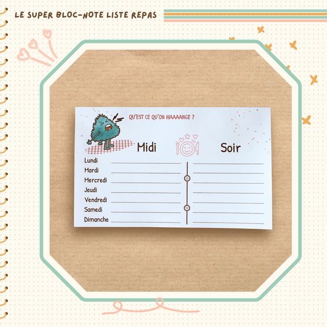 Bloc-notes planification des repas - Qu&#039;est-ce qu&#039;on mange ?