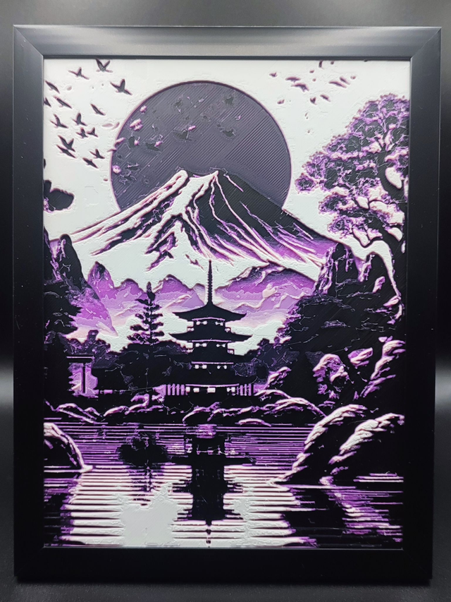 Cadre décoratif 3D personnalisé – 15×20 cm - Paysage Japonais 01 Violet