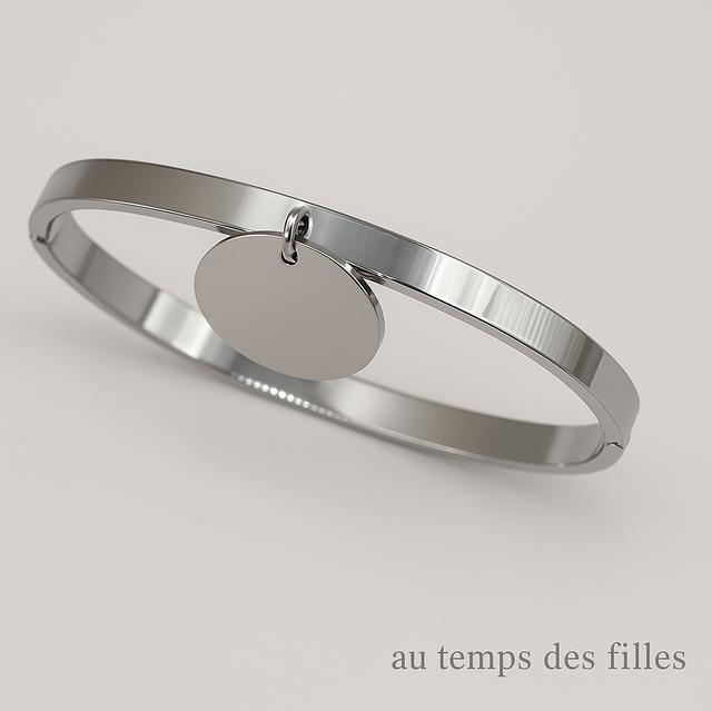 Jonc acier médaillon 