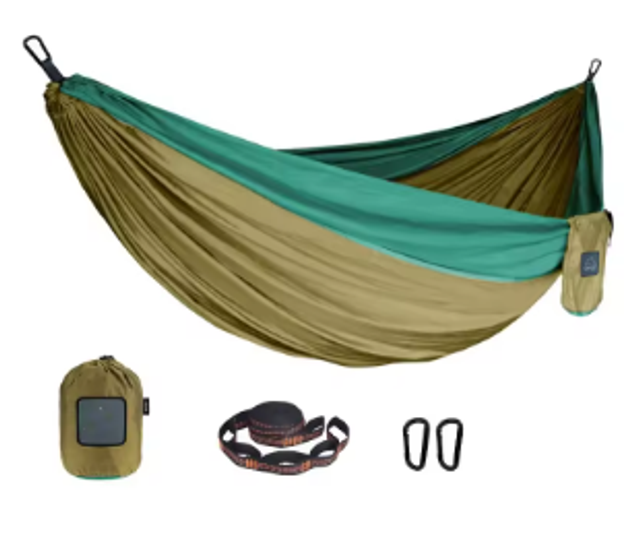 Luxe nylon hangmat twee persoons - Bruin met groen (300x200cm)