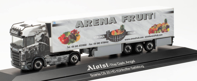 Scania CS 20 HD Kühlkoffer-Sattelzug „Arena Fruit“ Italien/Santa Maria di Zevio Herpa 1:87