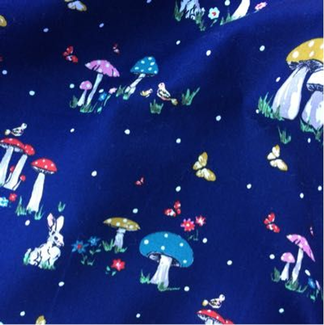 Mushroom Village - Navy. Oeko-Tex 100